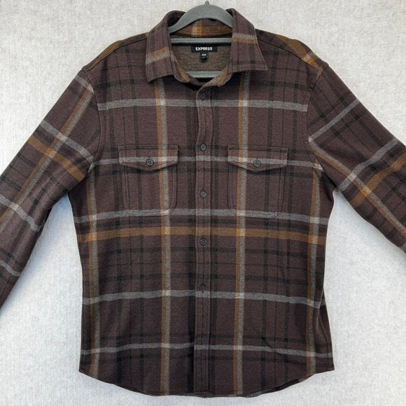 Express Other - Express Mens Small Brown Plaid Flannel Button Down Shirt Long Sleeve